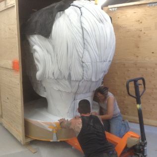 Giant head prop being assembled